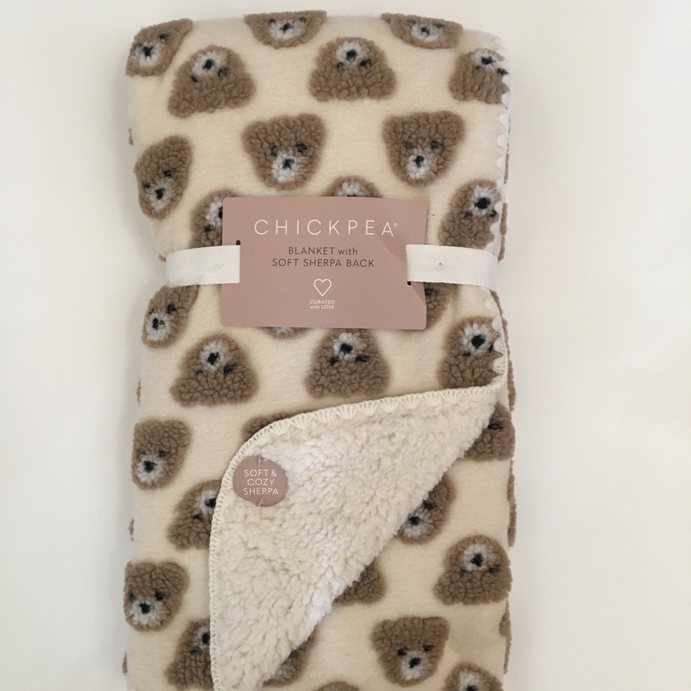 NEW Baby Blanket Sherpa Reverse Nubby Teddy Bear Faces Baby Gift | Chick Pea